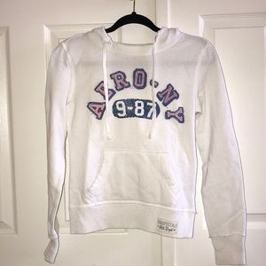 Aeropostale Vintage White Drawstring Letter Hoodie